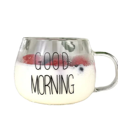 لیوان مدل پیرکس تپل Good Morning دسته سبز